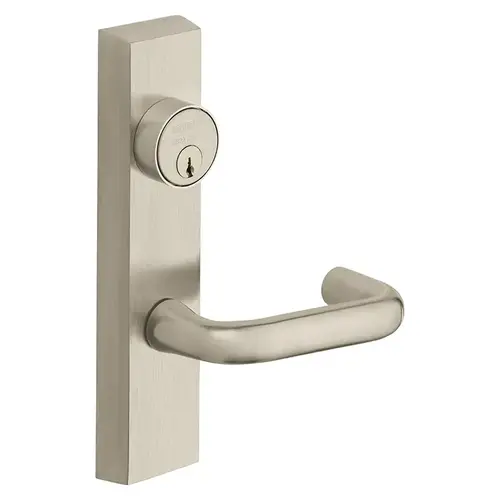 Grade 1 Exit Device Trim, Storeroom Function, Freewheeling Trim, Key Unlocks Trim, Trim Retracts Latch, Trim Relocks when Key is Removed, For Surface Vertical Rod and Mortise (8700, 8900 Series) Devices, 1-1/8 In. Mortise Cylinder, J Lever, LHR, Satin Nickel Plated Clear Coated Satin Nickel Plated Clear Coated