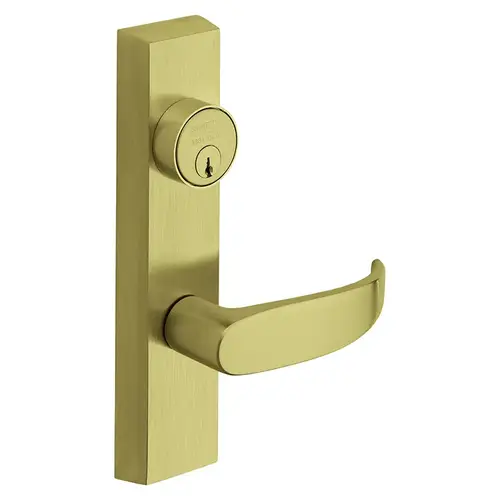 Grade 1 Exit Device Trim, Storeroom Function, Freewheeling Trim, Key Unlocks Trim, Trim Retracts Latch, Trim Relocks when Key is Removed, For Rim (8800) and NB8700 Series Devices, 1-1/8 In. Mortise Cylinder, P Lever, LHR, Satin Brass Satin Brass