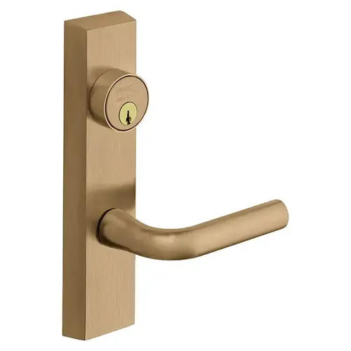 Grade 1 Exit Device Trim, Classroom Function, Freewheeling Trim, Key Outside Unlocks/Locks Trim, For Surface Vertical Rod and Mortise (8700, 8900 Series) Devices, 1-1/8 In. Mortise Cylinder, W Lever, LHR, Satin Bronze Clear Coated Satin Bronze Clear Coated