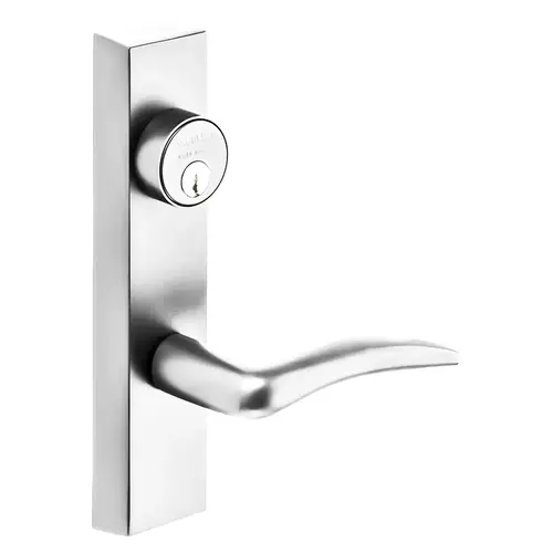 Grade 1 Electrified Exit Device Trim, Fail Safe, Power Off, Unlocks Lever, Key Retracts Latch, For Surface Vertical Rod and Mortise (8700, 8900 Series) Devices, 1-3/4 In. Mortise Cylinder, A Lever, 12V, LHR, Bright Nickel Plated Clear Coated Bright Nickel Plated Clear Coated