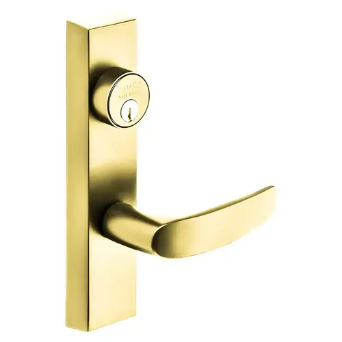 Grade 1 Exit Device Trim, Storeroom Function, Freewheeling Trim, Key Unlocks Trim, Trim Retracts Latch, Trim Relocks when Key is Removed, For Surface Vertical Rod and Mortise (8700, 8900 Series) Devices, 1-1/8 In. Mortise Cylinder, B Lever, LHR, Bright Brass Bright Brass