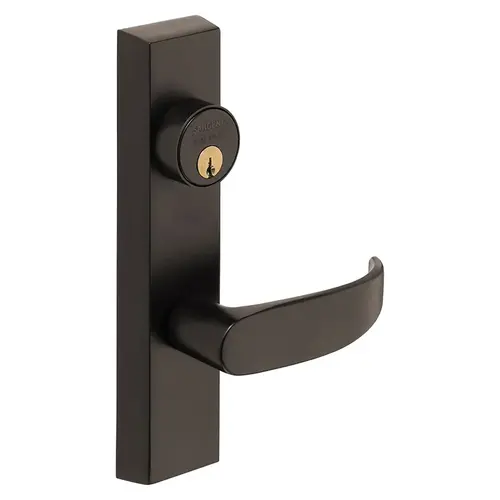 Grade 1 Exit Device Trim, Classroom Function, Freewheeling Trim, Key Outside Unlocks/Locks Trim, For Surface Vertical Rod and Mortise (8700, 8900 Series) Devices, 1-1/8 In. Mortise Cylinder, P Lever, RHR, Dark Oxidized Statuary Bronze Clear Coated Dark Oxidized Statuary Bronze Clear Coated