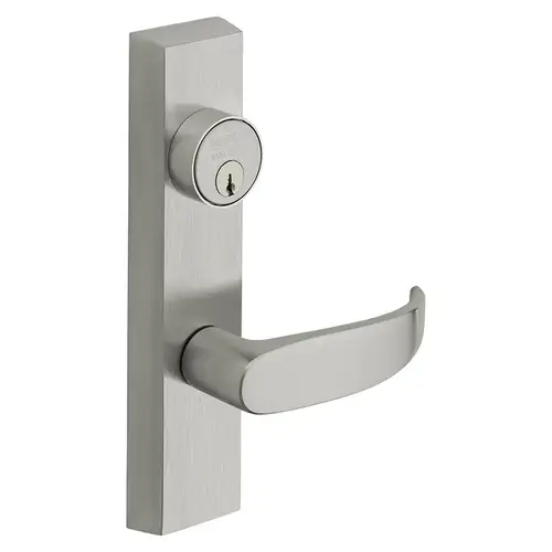 Grade 1 Exit Device Trim, Storeroom Function, Freewheeling Trim, Key Unlocks Trim, Trim Retracts Latch, Trim Relocks when Key is Removed, For Surface Vertical Rod and Mortise (8700, 8900 Series) Devices, 1-1/8 In. Mortise Cylinder, P Lever, RHR, Satin Chrome Satin Chrome