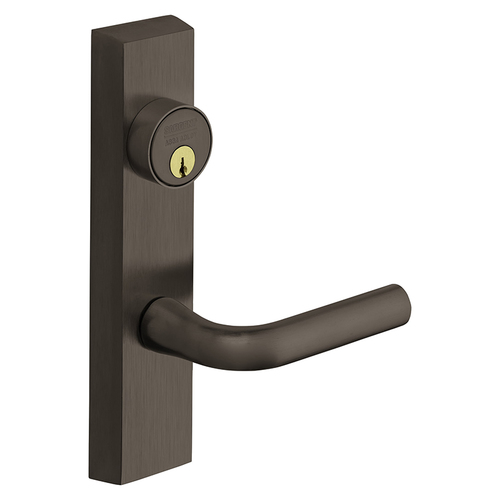 Grade 1 Electrified Exit Device Trim, Fail Safe, Power Off, Unlocks Lever, Key Retracts Latch, For Surface Vertical Rod and Mortise (8700, 8900 Series) Devices, 1-3/4 In. Mortise Cylinder, W Lever, 24V, LHR, Dark Oxidized Bronze Dark Oxidized Bronze