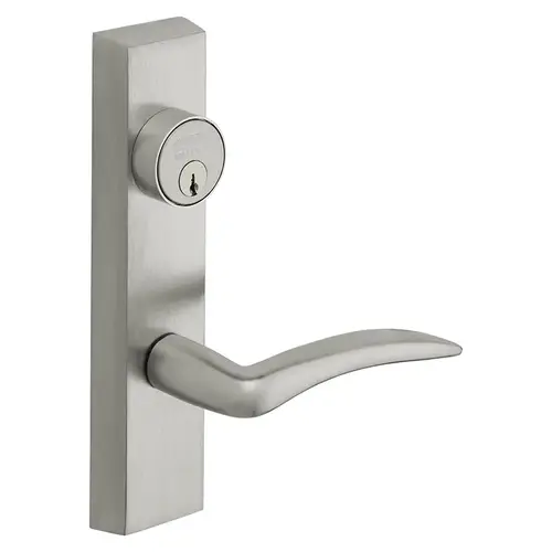 Grade 1 Exit Device Trim, Storeroom Function, Freewheeling Trim, Key Unlocks Trim, Trim Retracts Latch, Trim Relocks when Key is Removed, For Surface Vertical Rod and Mortise (8700, 8900 Series) Devices, 1-1/8 In. Mortise Cylinder, A Lever, LHR, Satin Chrome Satin Chrome