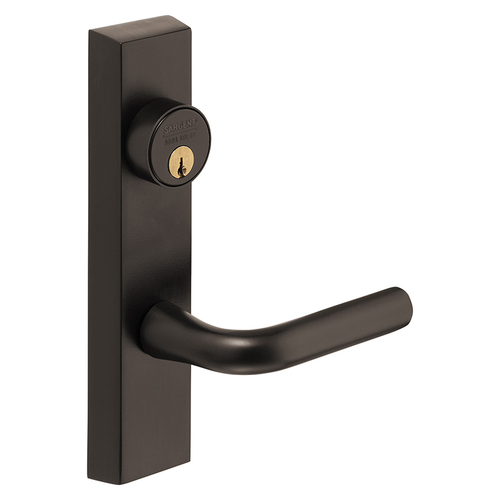 Grade 1 Exit Device Trim, Storeroom Function, Freewheeling Trim, Key Unlocks Trim, Trim Retracts Latch, Trim Relocks when Key is Removed, For Surface Vertical Rod and Mortise (8700, 8900 Series) Devices, 1-1/8 In. Mortise Cylinder, W Lever, RHR, Dark Oxidized Statuary Bronze Clear Coated Dark Oxidized Statuary Bronze Clear Coated