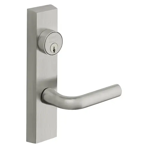 Grade 1 Exit Device Trim, Storeroom Function, Freewheeling Trim, Key Unlocks Trim, Trim Retracts Latch, Trim Relocks when Key is Removed, For Surface Vertical Rod and Mortise (8700, 8900 Series) Devices, 1-1/8 In. Mortise Cylinder, W Lever, LHR, Satin Chrome Satin Chrome