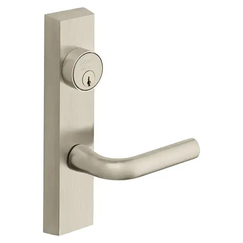 Grade 1 Exit Device Trim, Classroom Function, Freewheeling Trim, Key Outside Unlocks/Locks Trim, For Surface Vertical Rod and Mortise (8700, 8900 Series) Devices, 1-1/8 In. Mortise Cylinder, W Lever, RHR, Satin Nickel Plated Clear Coated Satin Nickel Plated Clear Coated