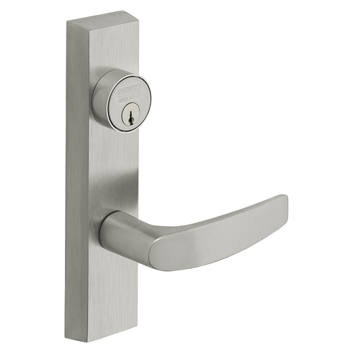 Fail Secure Trim, Power Off Locks Lever, Key Retracts Latch, Conventional 1-3/4" Mortise Cylinder, LA Keyway, 12V, RHR, B Lever, Satin Chrome