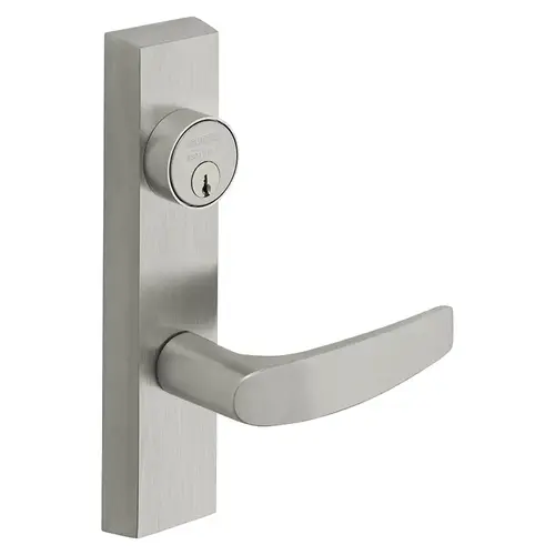 Grade 1 Exit Device Trim, Storeroom Function, Freewheeling Trim, Key Unlocks Trim, Trim Retracts Latch, Trim Relocks when Key is Removed, For Rim (8800) and NB8700 Series Devices, 1-1/8 In. Mortise Cylinder, B Lever, LHR, Satin Chrome Satin Chrome