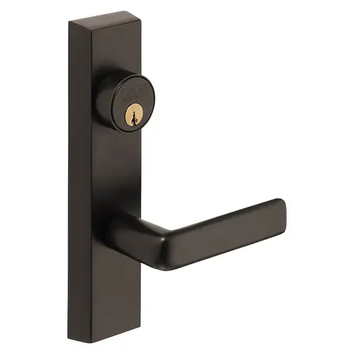 Grade 1 Exit Device Trim, Storeroom Function, Freewheeling Trim, Key Unlocks Trim, Trim Retracts Latch, Trim Relocks when Key is Removed, For Surface Vertical Rod and Mortise (8700, 8900 Series) Devices, 1-1/8 In. Mortise Cylinder, E Lever, LHR, Dark Oxidized Statuary Bronze Clear Coated Dark Oxidized Statuary Bronze Clear Coated