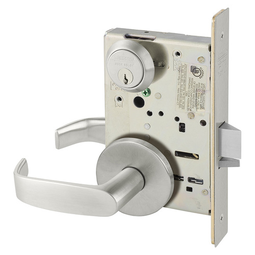 Storeroom Closet Mortise Lock with L Lever and O Rose with LA Keyway Satin Stainless Steel Finish