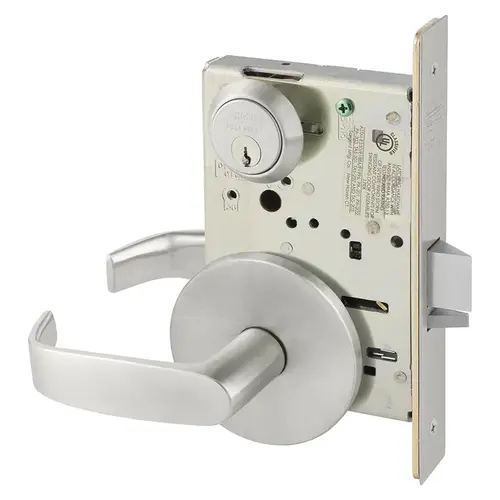 Office Mortise Lock with L Lever and L Rose with LA Keyway Satin Stainless Steel Finish