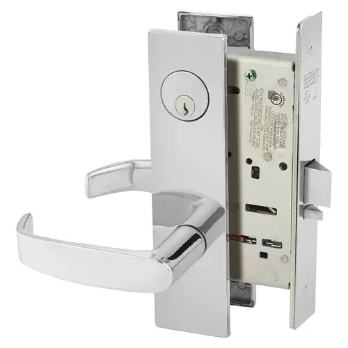 Classroom Mortise Lock with L Lever and LE1 Escutcheon with LA Keyway Bright Chrome Finish