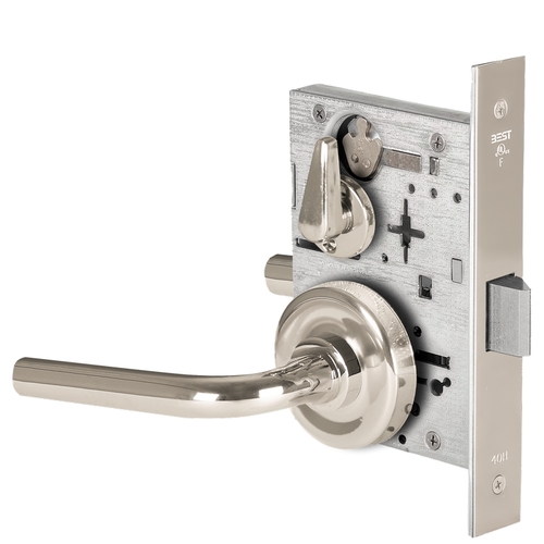 Mortise Lock Privacy Latch 12 Lever with R Rose Bright Nickel Finish