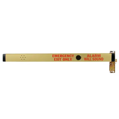 Mortise Exit Device, 1-1/8" BacksetNarrow Stile Aluminum Doors, RHR, 42", Battery Operated Alarm, Satin Brass