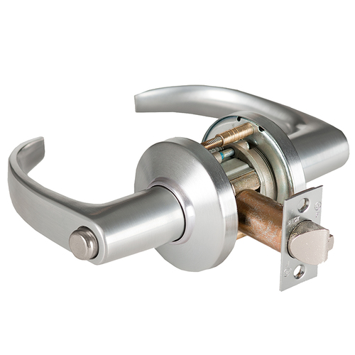 Grade 1 Hospital Privacy Cylindrical Lock, Lost Motion, 14 Lever, C Rose, Non-Keyed, Satin Chrome Finish, 4-7/8" ANSI Strike, Non-handed Satin Chrome