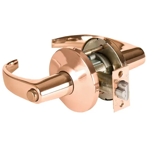 Grade 1 Hospital Privacy Cylindrical Lock, Lost Motion, 14 Lever, L Rose, Non-Keyed, Bright Bronze Finish, 4-7/8" ANSI Strike, Non-handed Bright Bronze