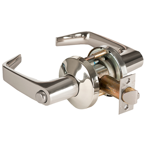 Grade 1 Hospital Privacy Cylindrical Lock, Lost Motion, 15 Lever, K Rose, Non-Keyed, Bright Nickel Finish, 2-3/4" ANSI Strike, Non-handed Bright Nickel