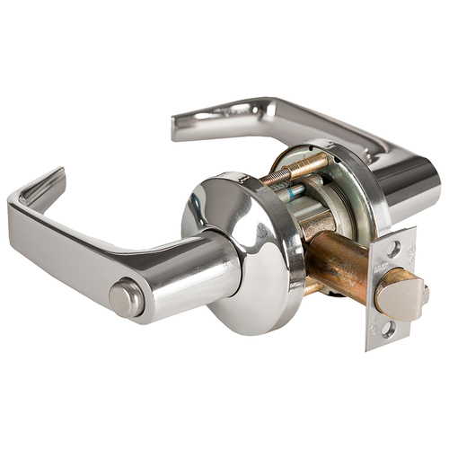 Grade 1 Privacy Cylindrical Lock, Lost Motion, 15 Lever, K Rose, Non-Keyed, Bright Chrome Finish, 4-7/8" ANSI Strike, Non-handed Bright Chrome