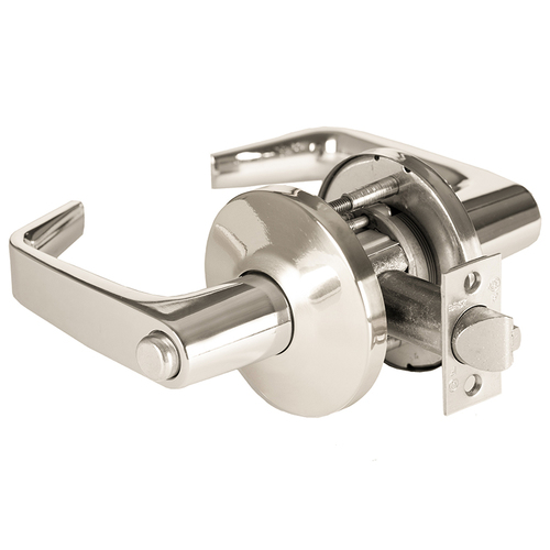 Grade 1 Hospital Privacy Cylindrical Lock, Lost Motion, 15 Lever, L Rose, Non-Keyed, Bright Nickel Finish, 2-3/4" ANSI Strike, Non-handed Bright Nickel