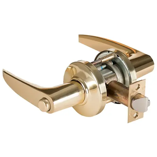 Grade 1 Privacy Cylindrical Lock, Lost Motion, 16 Lever, C Rose, Non-Keyed, Bright Brass Finish, 2-3/4" ANSI Strike, Non-handed Bright Brass