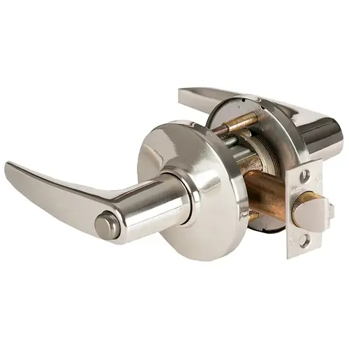 Grade 1 Privacy Cylindrical Lock, Lost Motion, 16 Lever, D Rose, Non-Keyed, Bright Nickel Finish, 4-7/8" ANSI Strike, Non-handed Bright Nickel