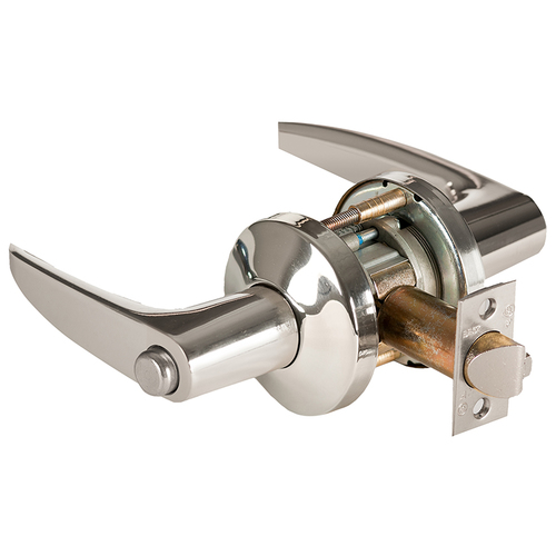 Grade 1 Privacy Cylindrical Lock, Lost Motion, 16 Lever, K Rose, Non-Keyed, Bright Nickel Finish, 4-7/8" ANSI Strike, Non-handed Bright Nickel