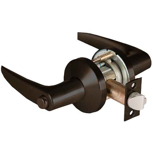 Grade 1 Hospital Privacy Cylindrical Lock, Lost Motion, 16 Lever, K Rose, Non-Keyed, Dark Bronze Finish, 2-3/4" ANSI Strike, Non-handed Dark Bronze