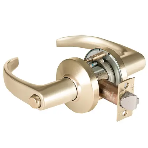 Grade 1 Privacy Cylindrical Lock, Lost Motion, 14 Lever, C Rose, Non-Keyed, Satin Brass Finish, 4-7/8" ANSI Strike, Non-handed Satin Brass