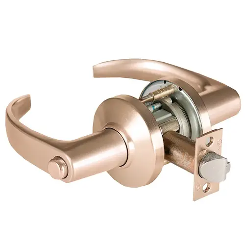 Grade 1 Hospital Privacy Cylindrical Lock, Lost Motion, 14 Lever, C Rose, Non-Keyed, Satin Bronze Finish, 4-7/8" ANSI Strike, Non-handed Satin Bronze