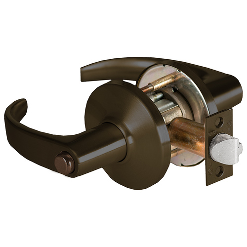 Grade 1 Hospital Privacy Cylindrical Lock, Lost Motion, 14 Lever, D Rose, Non-Keyed, Dark Bronze Finish, 4-7/8" ANSI Strike, Non-handed Dark Bronze