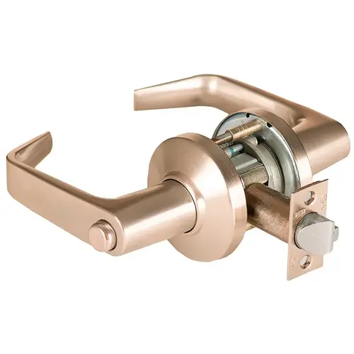 Grade 1 Privacy Cylindrical Lock, Lost Motion, 15 Lever, C Rose, Non-Keyed, Satin Bronze Finish, 2-3/4" ANSI Strike, Non-handed Satin Bronze