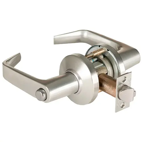 Grade 1 Privacy Cylindrical Lock, Lost Motion, 15 Lever, C Rose, Non-Keyed, Satin Nickel Finish, 2-3/4" ANSI Strike, Non-handed Satin Nickel