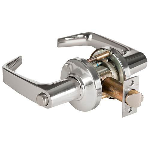 Grade 1 Privacy Cylindrical Lock, Lost Motion, 15 Lever, C Rose, Non-Keyed, Bright Chrome Finish, 2-3/4" ANSI Strike, Non-handed Bright Chrome