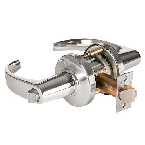 Grade 1 Communicating Cylindrical Lock, Lost Motion, 14 Lever, C Rose, Non-Keyed, Bright Chrome Finish, 4-7/8" ANSI Strike, Non-handed Bright Chrome