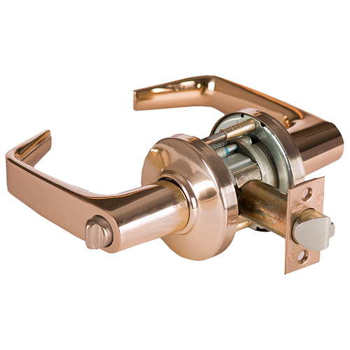 Grade 1 Communicating Cylindrical Lock, Lost Motion, 15 Lever, C Rose, Non-Keyed, Bright Bronze Finish, 4-7/8" ANSI Strike, Non-handed Bright Bronze