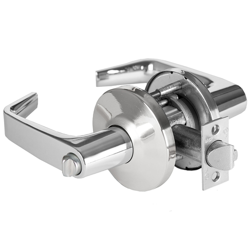 Grade 1 Communicating Cylindrical Lock, Lost Motion, 15 Lever, L Rose, Non-Keyed, Bright Chrome Finish, 4-7/8" ANSI Strike, Non-handed Bright Chrome