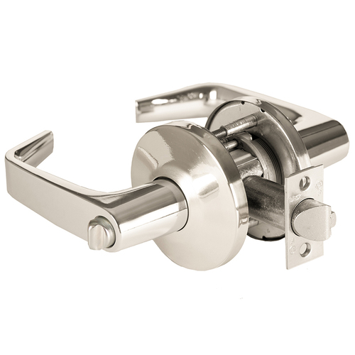 Grade 1 Communicating Cylindrical Lock, Lost Motion, 15 Lever, L Rose, Non-Keyed, Bright Nickel Finish, 2-3/4" ANSI Strike, Non-handed Bright Nickel