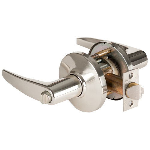 Grade 1 Communicating Cylindrical Lock, Lost Motion, 16 Lever, D Rose, Non-Keyed, Bright Nickel Finish, 2-3/4" ANSI Strike, Non-handed Bright Nickel