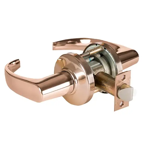 Grade 1 Exit Cylindrical Lock, Lost Motion, 14 Lever, C Rose, Non-Keyed, Bright Bronze Finish, 2-3/4" ANSI Strike, Non-handed Bright Bronze