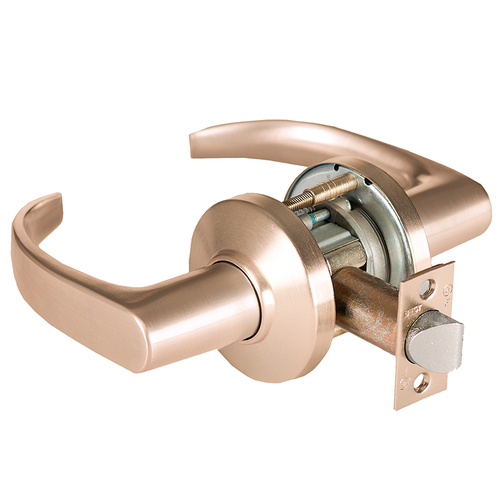 Grade 1 Patio Cylindrical Lock, Lost Motion, 14 Lever, C Rose, Non-Keyed, Satin Bronze Finish, 4-7/8" ANSI Strike, Non-handed Satin Bronze