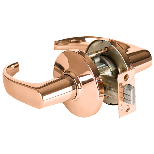 Grade 1 Patio Cylindrical Lock, Lost Motion, 14 Lever, D Rose, Non-Keyed, Bright Bronze Finish, 2-3/4" ANSI Strike, Non-handed Bright Bronze