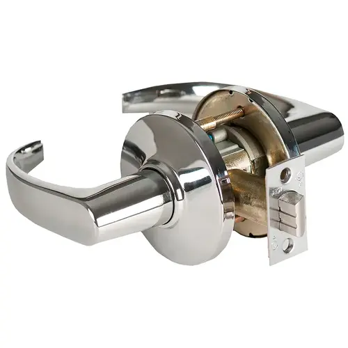 Grade 1 Exit Cylindrical Lock, Lost Motion, 14 Lever, D Rose, Non-Keyed, Bright Chrome Finish, 2-3/4" ANSI Strike, Non-handed Bright Chrome