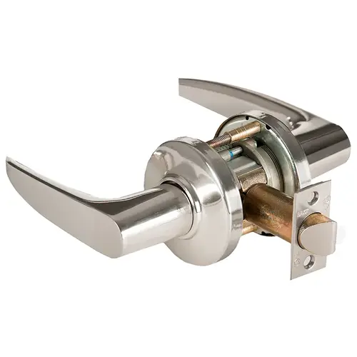 Grade 1 Patio Cylindrical Lock, Lost Motion, 16 Lever, C Rose, Non-Keyed, Bright Nickel Finish, 2-3/4" ANSI Strike, Non-handed Bright Nickel