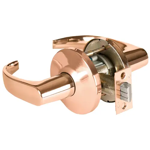 Grade 1 Passage Cylindrical Lock, Lost Motion, 14 Lever, L Rose, Non-Keyed, Bright Bronze Finish, 2-3/4" ANSI Strike, Non-handed Bright Bronze