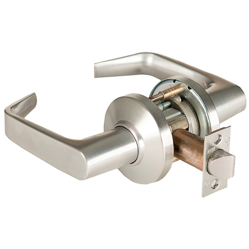 Grade 1 Patio Cylindrical Lock, Lost Motion, 15 Lever, C Rose, Non-Keyed, Satin Nickel Finish, 2-3/4" ANSI Strike, Non-handed Satin Nickel