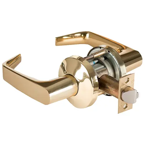 Grade 1 Exit Cylindrical Lock, Lost Motion, 15 Lever, K Rose, Non-Keyed, Bright Brass Finish, 4-7/8" ANSI Strike, Non-handed Bright Brass