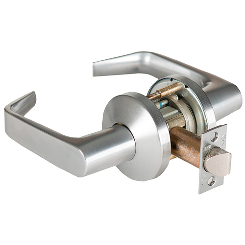 Grade 1 Patio Cylindrical Lock, Lost Motion, 15 Lever, K Rose, Non-Keyed, Satin Chrome Finish, 4-7/8" ANSI Strike, Non-handed Satin Chrome