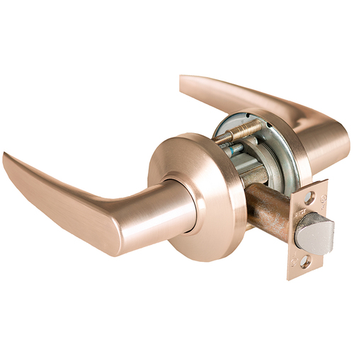 Grade 1 Exit Cylindrical Lock, Lost Motion, 16 Lever, C Rose, Non-Keyed, Satin Bronze Finish, 2-3/4" ANSI Strike, Non-handed Satin Bronze